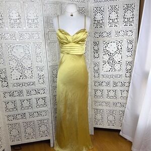 Lena Gold Satin Formal Prom Gown Sz Small Regal Glam Long Classic